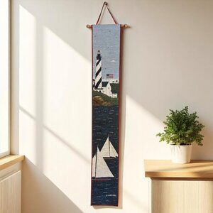 Warren Kimble Lighthouse Sailboats Bell Pull Tapestry Wall Hanging Wooden Dowel